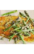 Salmon asparagus, morels and leeks