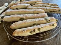 Breadsticks, green olive